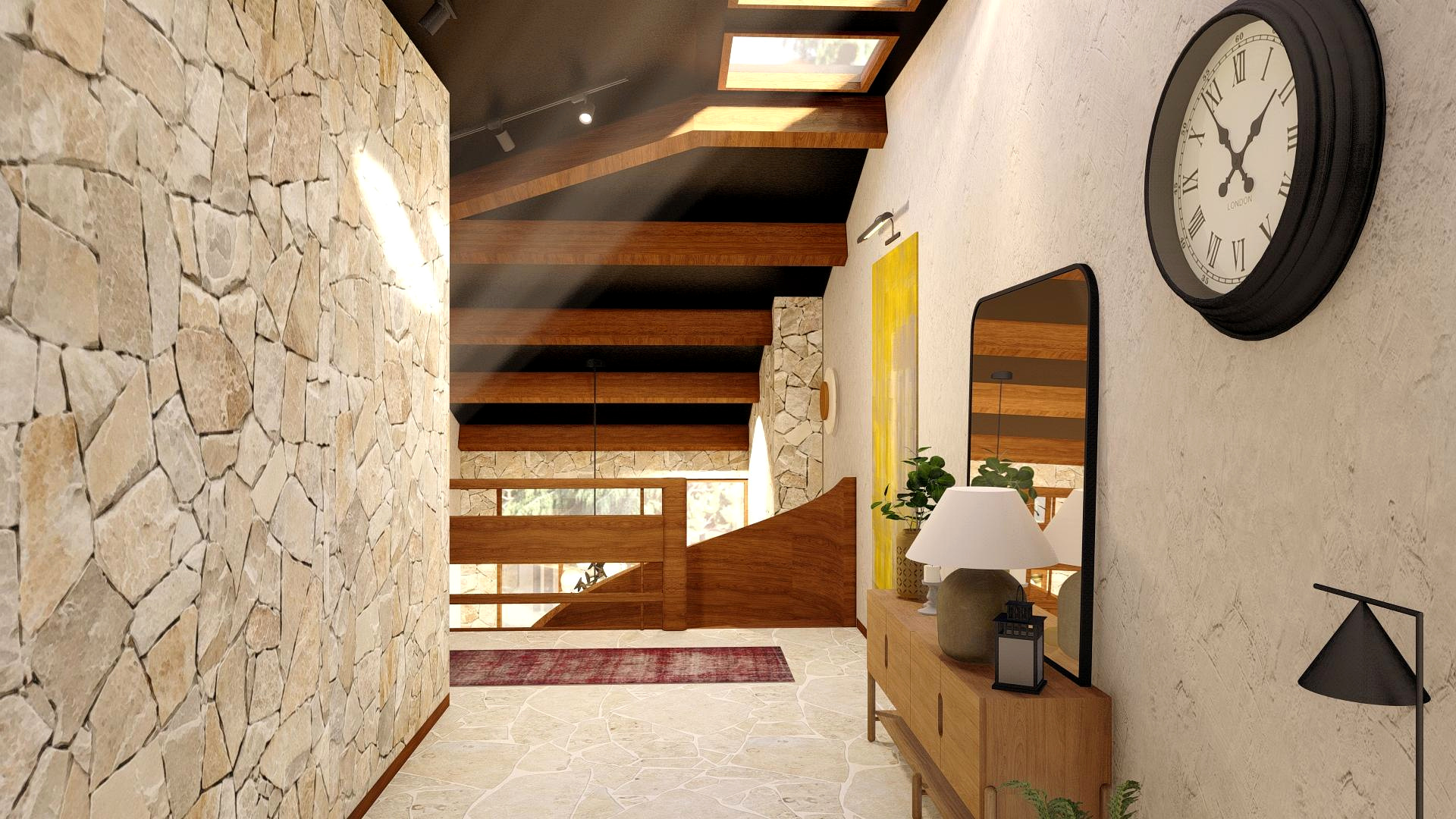 Skylit entrance lobby with a glazed roof and a void looking down into the salon